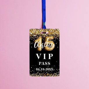 Badge Pass de la partie vip en or noir Quinceanera