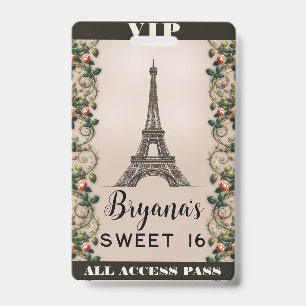 Badge Pass VIP Tour Eiffel Vignes Rose Rose Paris