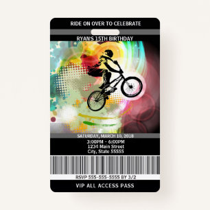 Badge Passage de l'invitation VIP d'anniversaire de BMX