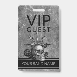 Badge Passe Backstage VIP Groupe de Rock Crâne Métal Lou