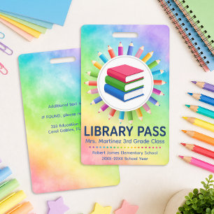 Badge Passe de bibliothèque personnalisé Crayons Arc-en-