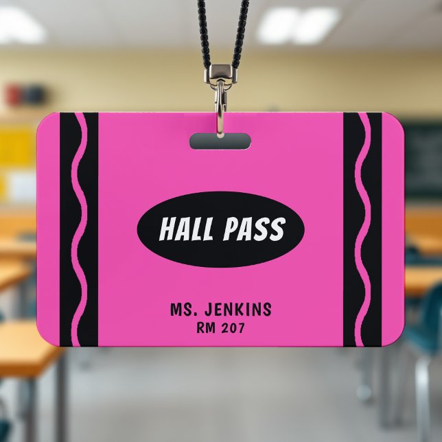 Badge Passe de salle de classe de l'enseignant rose Cray (Pink Crayon Teacher Student Classroom Hall Pass Badge
)