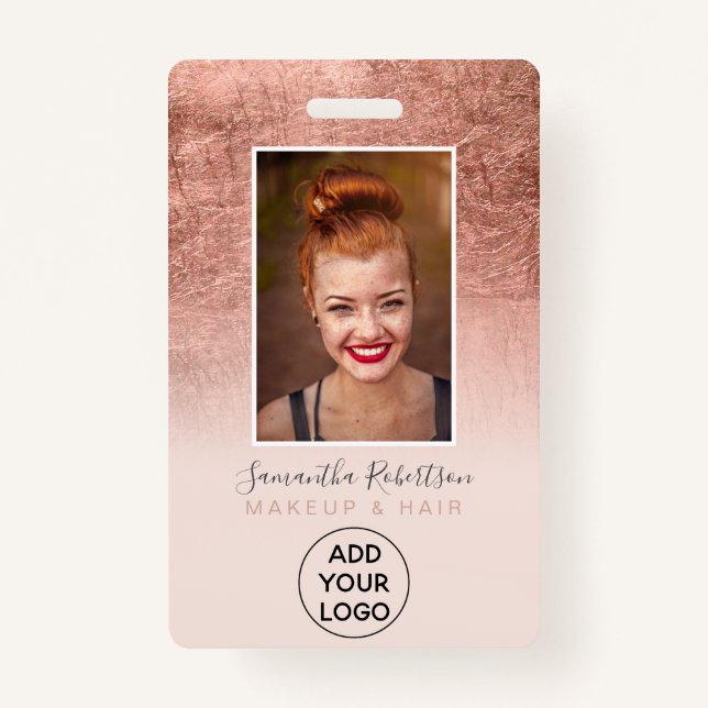 Badge Passe photo d'employé du logo rose pâle en feuille (Devant)