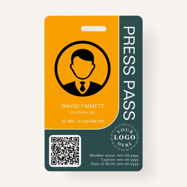 Badge Passe-presse professionnelle avec code QR et photo (Devant)
