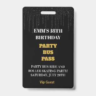 Badge Passe VIP 18 ans Black Gold Dripping Glitter 