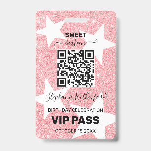 Badge Passe VIP Fête d'anniversaire Strass Rose Gold