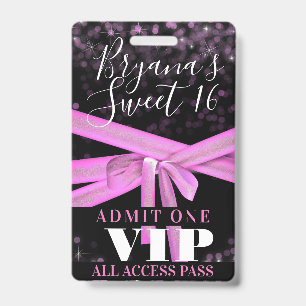 Badge Passeport VIP Fête Sweet 16 Ruban Rose Bow