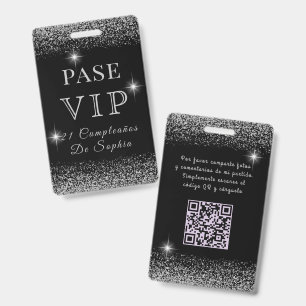 Badge Passeport VIP glitter noir et argent pour annivers
