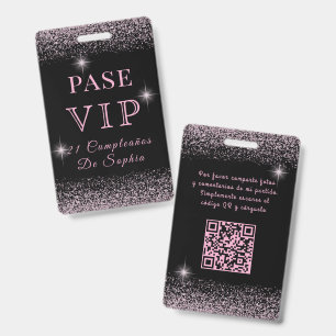 Badge Passeport VIP glitter noir et rose pour anniversai