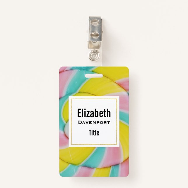 Badge Pastel Rainbow Spiral Candy Photo (Devant avec clip)