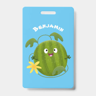 Badge Pastèque de dessin animé souriante et mignonne