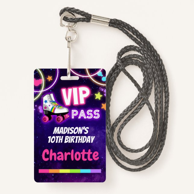 Badge Patinage à rouleaux Anniversaire VIP Pass Lanyard (Devant avec lanière)
