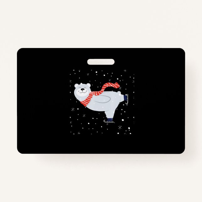Badge Patinage sur glace sur les ours polaires à Noël (Devant)