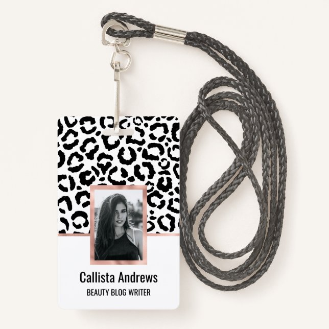Badge Patteries du Black White Leopard animal (Devant avec lanière)