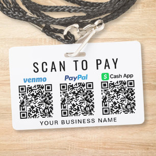 Badge Payer par code QR Scan Paypal Venmo CashApp