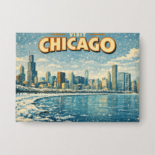 Badge Paysage de Chicago et lac Michigan en hiver