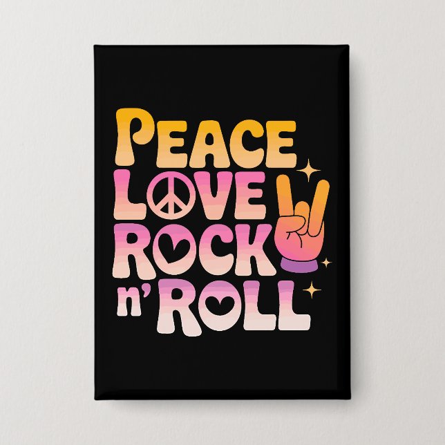 Badge Peace Love Rock n Roll - Typographie inspirée par  (Recto)