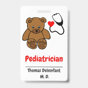 Badge Pédiatre - stéthoscope en peluche et en coeur