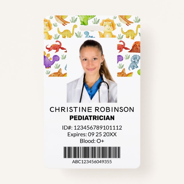 Badge Pediatricien Cute Dinosaur Photo (Devant)