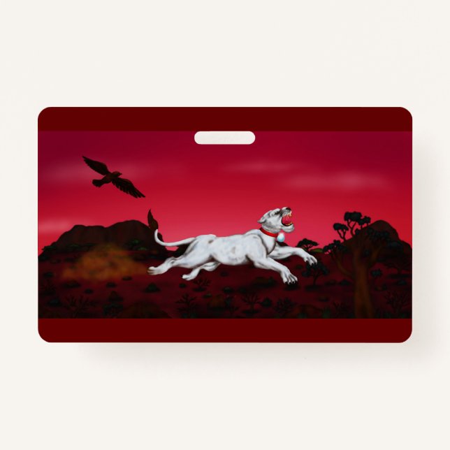 Badge Peinture Art Lionne blanche imaginaire aigle paysa (Devant)