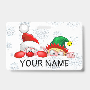 Badge Père Noël et Elf Cute et drôle Caractères Pékin