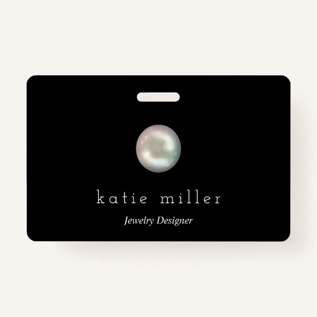 Badge Perle noire brillante | Concepteur de bijoux (Devant)