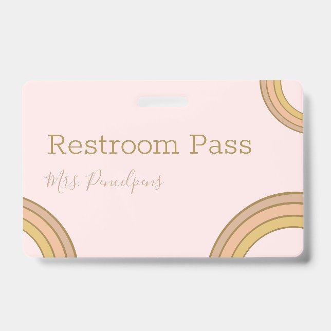 Badge Personalized Boho Rainbow Hall Pass Pink (Face)