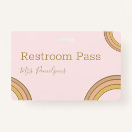 Badge Personalized Boho Rainbow Hall Pass Pink