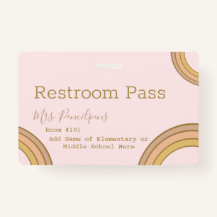 Badge Personalized Boho Rainbow Hall Pass Pink
