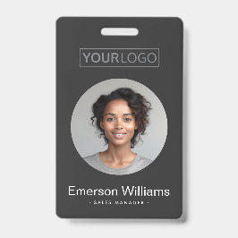 Badge personnalisé avec logo rond photo gris foncé