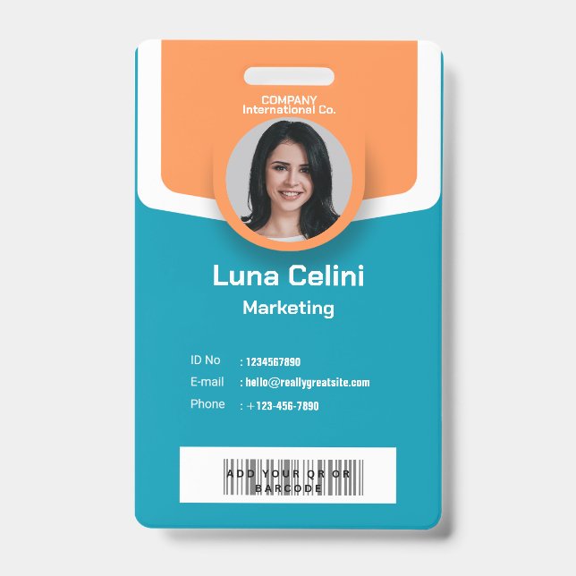 Badge personnalisé avec photo, logo, nom et code-b (Avant)