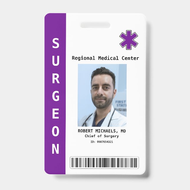 Badge personnalisé avec photo, nom, code-barres et (Avant)