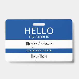 Badge personnalisé BONJOUR Mon nom Pronoms Est ID