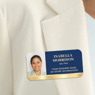 Badge Personnalisé Photo Navy Or Magnétique ou Épi