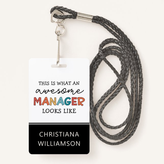 Badge Personnalisé Retro Awesome Manager Drôle (Devant avec lanière)