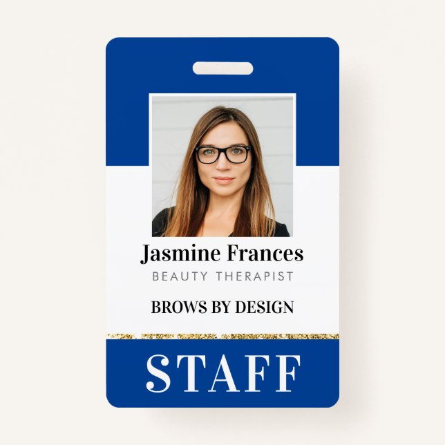 Badge PERSONNEL MODERNE PHOTO ID travail design chic ble (Devant)