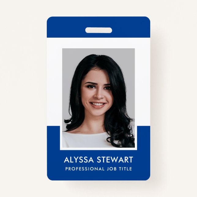 Badge Personnel photo professionnel bleu minimal (Devant)