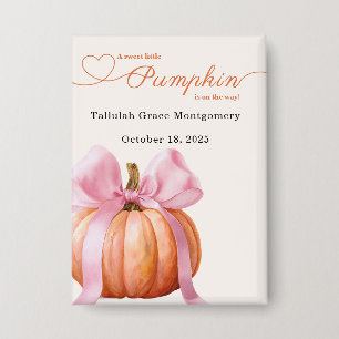 Badge Petite Citrouille Baby Shower – Ruban Rose Automne