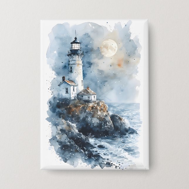 Badge Phare Lumineux sur la côte rocheuse (Recto)