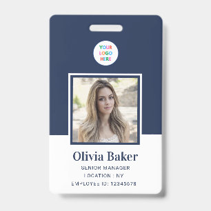 Badge Photo bleu de la Marine moderne Code à barres Nom
