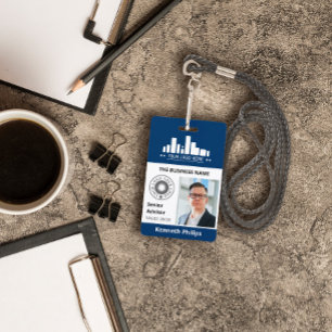 Badge Photo Bleu de Prusse & 2 Logos Carte d'identité em