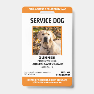 Badge Photo de chien d'assistance orange blanc personnal