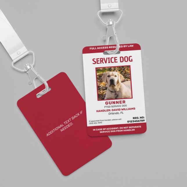 Badge Photo de chien de service blanc rouge personnalisé (Créateur téléchargé)
