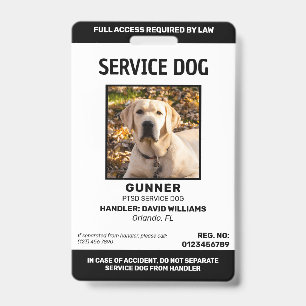 Badge Photo de chien de service noir blanc personnalisé