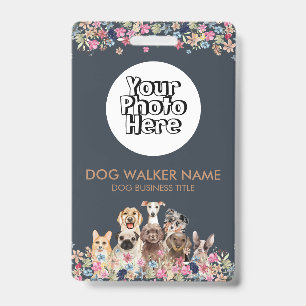 Badge Photo de chiens mignons aquarelle florale