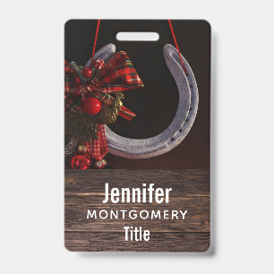 Badge Photo de fer à cheval suspendu pour Noël équestre