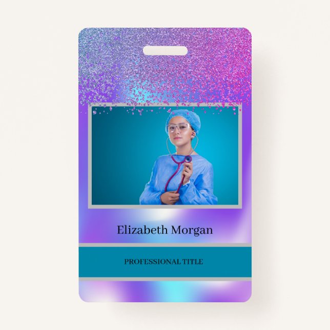Badge Photo de l'employé Holographie de diamants tendanc (Devant)