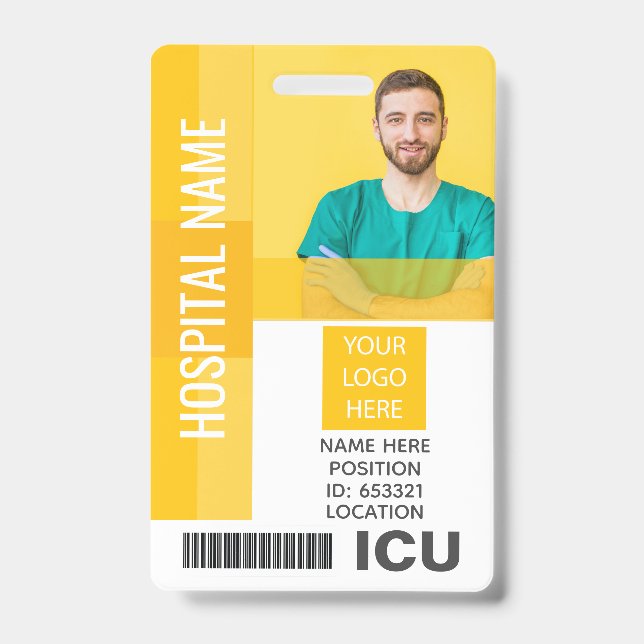 Badge Photo de l'employé jaune, Code barre, ID de l'ICU  (Avant)