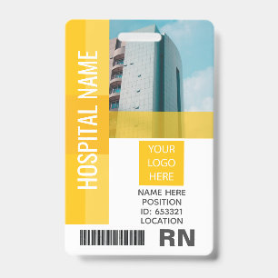 Badge Photo de l'employé jaune, Code barre, Logo, ID nom
