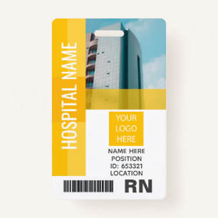 Badge Photo de l'employé jaune, Code barre, Logo, ID nom
